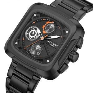 Lee Cooper Siyah Kadran, Kare Kasa, Çok Fonksiyonlu, Çelik Kordon Erkek Kol Saati