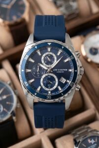 Lee Cooper Erkek Kol Saati | Lacivert Kadran, Spor Silikon Kordon, Çok Fonksiyonlu