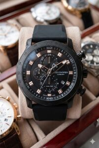 Lee Cooper Erkek Kol Saati | Siyah Kadran, 49mm Büyük Kasa,  Çok Fonksiyonlu, Spor