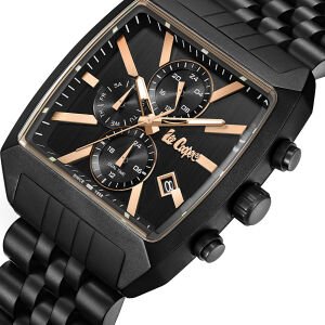 Lee Cooper Siyah Erkek Kol Saati | Kare Kasa Rose Detaylı, Çok Fonksiyonlu, Çelik Kordon