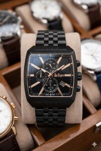 Lee Cooper Siyah Erkek Kol Saati | Kare Kasa Rose Detaylı, Çok Fonksiyonlu, Çelik Kordon