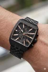 Lee Cooper Siyah Erkek Kol Saati | Kare Kasa Rose Detaylı, Çok Fonksiyonlu, Çelik Kordon