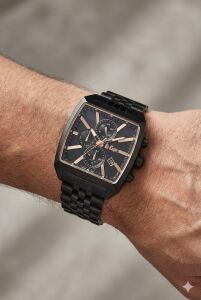 Lee Cooper Siyah Erkek Kol Saati | Kare Kasa Rose Detaylı, Çok Fonksiyonlu, Çelik Kordon