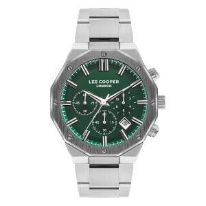Lee Cooper Yeşil Kadran Erkek Kol Saati | 44mm Sekizgen Kasa, Çok Fonksiyonlu, Çelik Kordon
