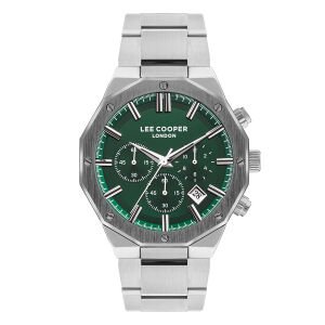 Lee Cooper Yeşil Kadran Erkek Kol Saati | 44mm Sekizgen Kasa, Çok Fonksiyonlu, Çelik Kordon