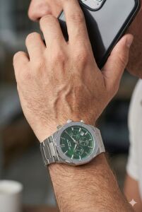 Lee Cooper Yeşil Kadran Erkek Kol Saati | 44mm Sekizgen Kasa, Çok Fonksiyonlu, Çelik Kordon
