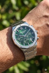 Lee Cooper Yeşil Kadran Erkek Kol Saati | 44mm Sekizgen Kasa, Çok Fonksiyonlu, Çelik Kordon