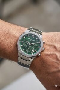 Lee Cooper Yeşil Kadran Erkek Kol Saati | 44mm Sekizgen Kasa, Çok Fonksiyonlu, Çelik Kordon