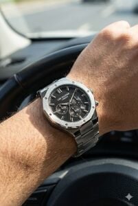 Lee Cooper Sekizgen Çelik Kasa Erkek Kol Saati | 44 mm, Gümüş Renk, Siyah Kadran, 5ATM