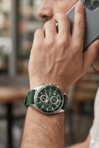 Lee Cooper Spor, Yeşil Kadran Erkek Kol Saati | 44mm, Çok Fonksiyonlu, Silikon Kordon