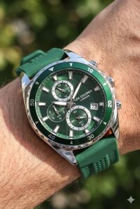 Lee Cooper Spor, Yeşil Kadran Erkek Kol Saati | 44mm, Çok Fonksiyonlu, Silikon Kordon