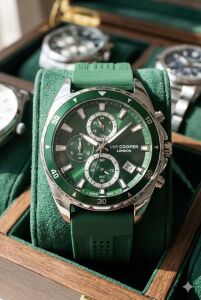 Lee Cooper Spor, Yeşil Kadran Erkek Kol Saati | 44mm, Çok Fonksiyonlu, Silikon Kordon