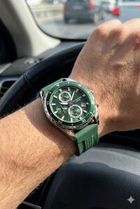 Lee Cooper Spor, Yeşil Kadran Erkek Kol Saati | 44mm, Çok Fonksiyonlu, Silikon Kordon