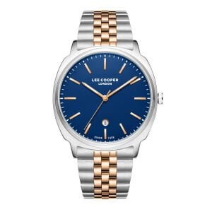 Lee Cooper 41mm Çelik Kasa Lacivert Kadran ,Çift Renk Çelik Kordon,  Şık Erkek Kol Saati