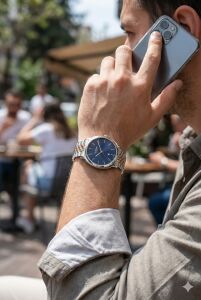 Lee Cooper 41mm Çelik Kasa Lacivert Kadran ,Çift Renk Çelik Kordon,  Şık Erkek Kol Saati