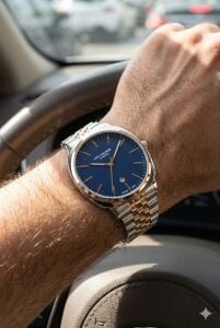 Lee Cooper 41mm Çelik Kasa Lacivert Kadran ,Çift Renk Çelik Kordon,  Şık Erkek Kol Saati