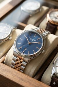 Lee Cooper 41mm Çelik Kasa Lacivert Kadran ,Çift Renk Çelik Kordon,  Şık Erkek Kol Saati