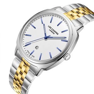 Lee Cooper 41mm Kasa, Beyaz Kadran, Çift Renk Çelik Kordon, Klasik ve Şık Erkek Kol Saati