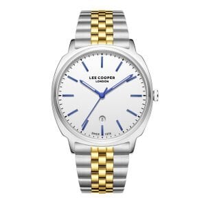Lee Cooper 41mm Kasa, Beyaz Kadran, Çift Renk Çelik Kordon, Klasik ve Şık Erkek Kol Saati