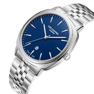 Lee Cooper 41mm Çelik Kasa, Lacivert Kadran, Gümüş Çelik Kordon Erkek Kol Saati