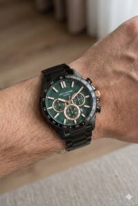 Lee Cooper 42mm Çelik Kasa, Yeşil Kadran,  Çelik Kordon, Spor Erkek Kol Saati