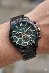 Lee Cooper 42mm Çelik Kasa, Yeşil Kadran,  Çelik Kordon, Spor Erkek Kol Saati