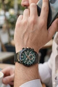 Lee Cooper 42mm Çelik Kasa, Yeşil Kadran,  Çelik Kordon, Spor Erkek Kol Saati