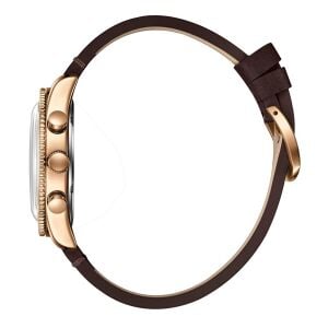 Lee Cooper 41mm Rose Gold Kasa, Kahverengi Deri Kordon, Multifonksiyon Erkek Kol Saati