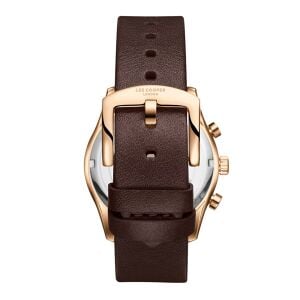 Lee Cooper 41mm Rose Gold Kasa, Kahverengi Deri Kordon, Multifonksiyon Erkek Kol Saati