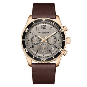 Lee Cooper 41mm Rose Gold Kasa, Kahverengi Deri Kordon, Multifonksiyon Erkek Kol Saati