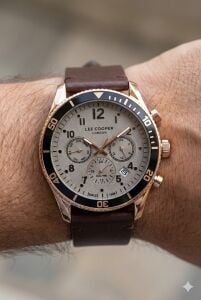 Lee Cooper 41mm Rose Gold Kasa, Kahverengi Deri Kordon, Multifonksiyon Erkek Kol Saati