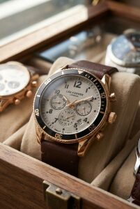 Lee Cooper 41mm Rose Gold Kasa, Kahverengi Deri Kordon, Multifonksiyon Erkek Kol Saati