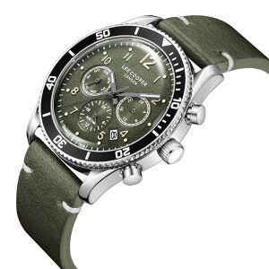 Lee Cooper 41mm Çelik Kasa, Haki Deri Kordon, Multifonksiyon Erkek Kol Saati