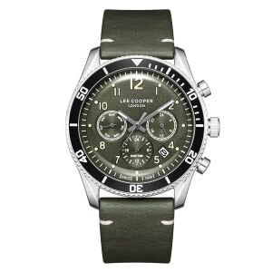 Lee Cooper 41mm Çelik Kasa, Haki Deri Kordon, Multifonksiyon Erkek Kol Saati