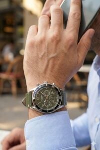 Lee Cooper 41mm Çelik Kasa, Haki Deri Kordon, Multifonksiyon Erkek Kol Saati