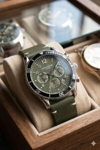 Lee Cooper 41mm Çelik Kasa, Haki Deri Kordon, Multifonksiyon Erkek Kol Saati