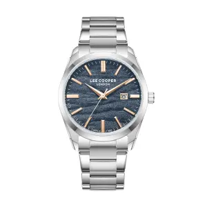 Lee Cooper 41mm Çelik Kasa, Çelik Kordon, Lacivert Kadran, Şık Tasarım Erkek Kol Saati