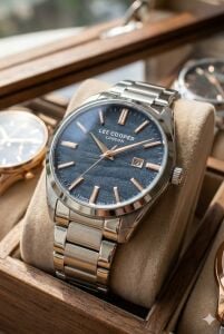 Lee Cooper 41mm Çelik Kasa, Çelik Kordon, Lacivert Kadran, Şık Tasarım Erkek Kol Saati
