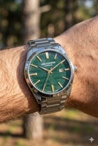 Lee Cooper 41mm Çelik Kasa, Çelik Kordonlu, Yeşil Kadran Erkek Kol Saati