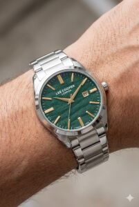 Lee Cooper 41mm Çelik Kasa, Çelik Kordonlu, Yeşil Kadran Erkek Kol Saati