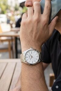 Lee Cooper 41mm Çelik Kasa, Dokulu Kadran, Gümüş Renk Çelik Kordon, Erkek Kol Saati