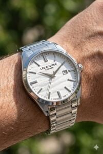 Lee Cooper 41mm Çelik Kasa, Dokulu Kadran, Gümüş Renk Çelik Kordon, Erkek Kol Saati