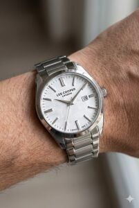 Lee Cooper 41mm Çelik Kasa, Dokulu Kadran, Gümüş Renk Çelik Kordon, Erkek Kol Saati
