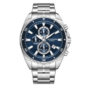 Lee Cooper 43mm Çelik Kasa, Spor Lacivert Kadran, Gümüş Renk Çelik Kordon,  Erkek Kol Saati