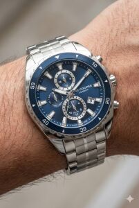 Lee Cooper 43mm Çelik Kasa, Spor Lacivert Kadran, Gümüş Renk Çelik Kordon,  Erkek Kol Saati