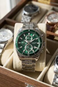 Lee Cooper 43mm Çelik Kasa, Spor Yeşil Kadran, Gümüş Renk Çelik Kordon Erkek Kol Saati