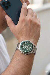 Lee Cooper 43mm Çelik Kasa, Spor Yeşil Kadran, Gümüş Renk Çelik Kordon Erkek Kol Saati