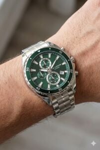 Lee Cooper 43mm Çelik Kasa, Spor Yeşil Kadran, Gümüş Renk Çelik Kordon Erkek Kol Saati