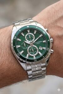 Lee Cooper 43mm Çelik Kasa, Spor Yeşil Kadran, Gümüş Renk Çelik Kordon Erkek Kol Saati