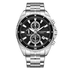 Lee Cooper 43mm Çelik Kasa, Siyah Spor Kadran, Gümüş Renk Çelik Kordon Erkek Kol Saati